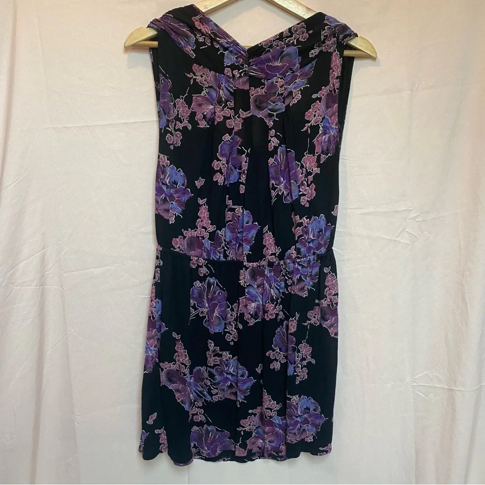 Free People Black and Purple Floral Tunic Size Medium Whimsigoth Garden Fairy